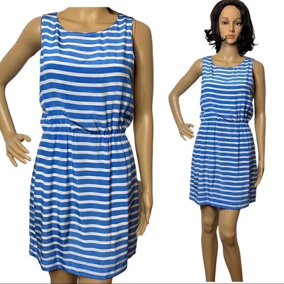 J. Crew Dresses & Skirts - J Crew Blue White Stripe Silk Sleeveless Dress Womens Size 4 Striped